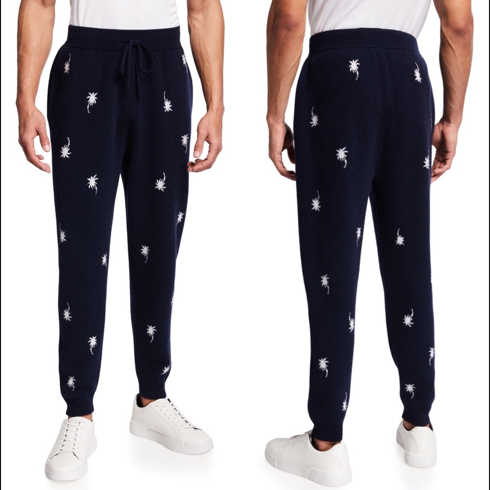 Onia Navy Sweatpants with White Palm Tree Design